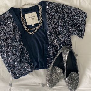 Abercrombie & Fitch Navy Cropped Sequin Cardigan